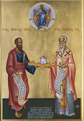Saint Paul and Titus holding Crete