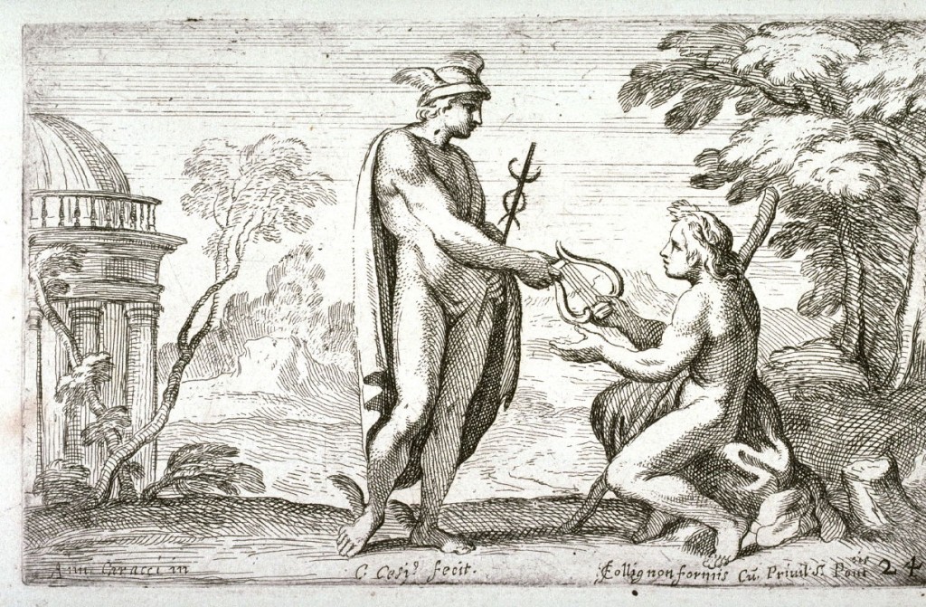 Symbols - Lyre Mercury Giving a Lyre to Apollo, from the Farnese Gallery Panels after Annibale Carracci